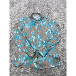 Vtg Curete Shirt Womans 8 Turquoise Floral Boho 90s Y2K Button Up Made In USA